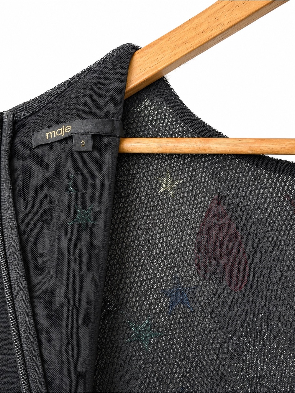 Maje Rachel Heart Floral Embroidered Mesh Mini Dress Black Sleeveless ALine 
Sz2 - Picture 4 of 11